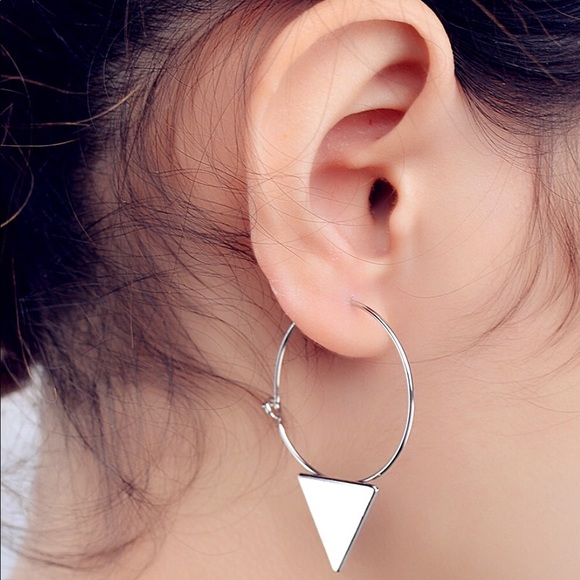 Jewelry - Silver Tone Hoops with Triangles Earrings NWT